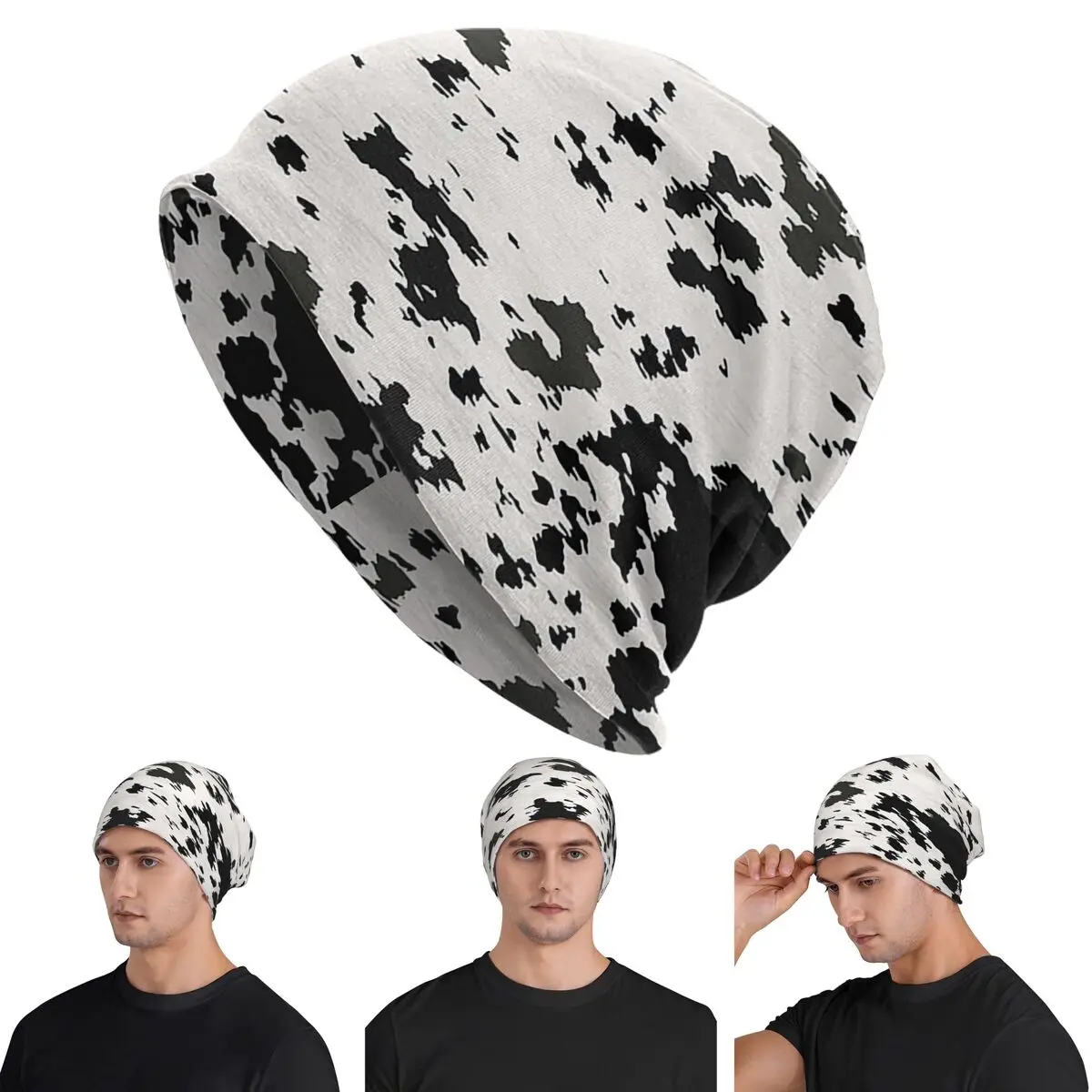 

Cow Hide Black And White (4) Skullies Beanies Hats Warm Autumn Winter Outdoor Cap Knitted Bonnet Caps for Unisex Adult