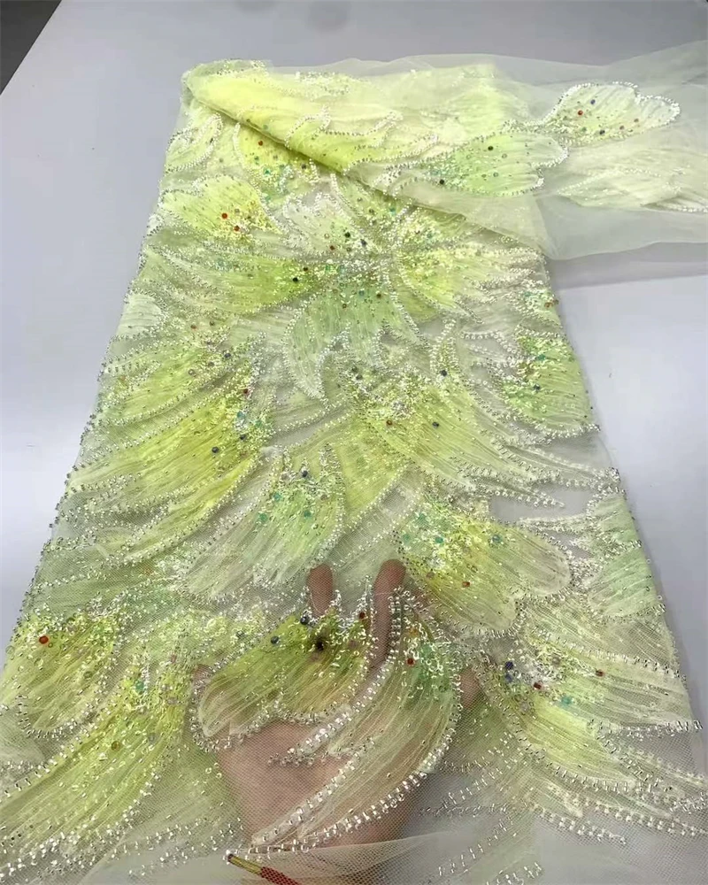 Tessuto di pizzo con perline africane di lusso Materiale per cucire abiti da festa nigeriani con paillettes di alta qualità
