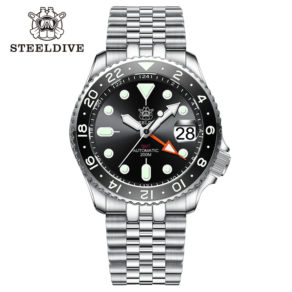 STEELDIVE SD1994 Top New Arrival 200M Waterproof Super Luminous Ceramic Bezel NH34 GMT Automatic Chronograph Dive Watches
