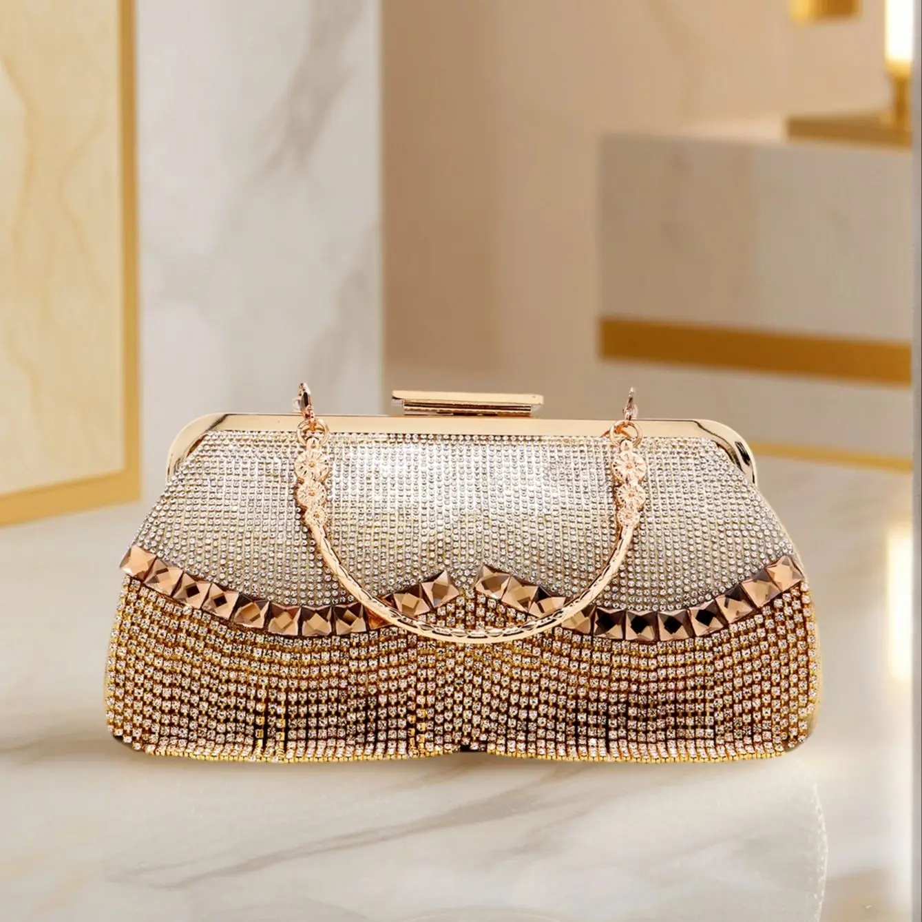 

Women Banquet Handbags 2023 New Diamond-Studded Tassel Evening Bags Femme Wedding Purse Dress Beaded Party Clutch