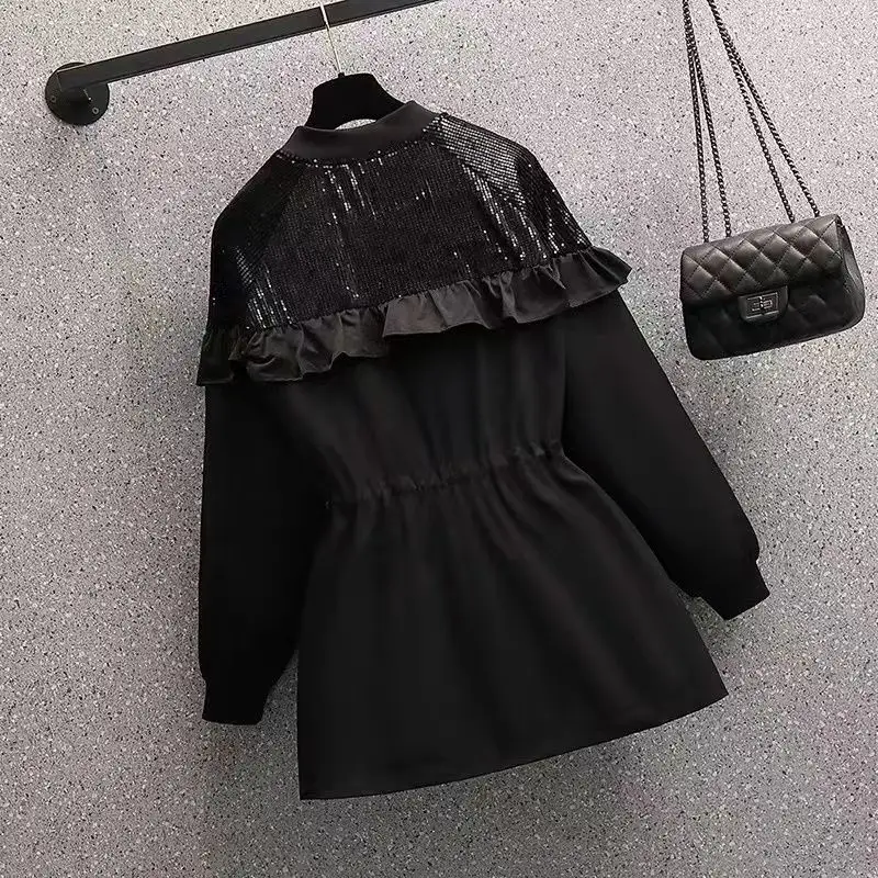 الربيع والخريف جديد شعبية الموضة مزاجه التنقل الفطريات الدانتيل مطرزة معطف المرأة رداء علوي غير رسمي الخصر رقيقة خندق معطف