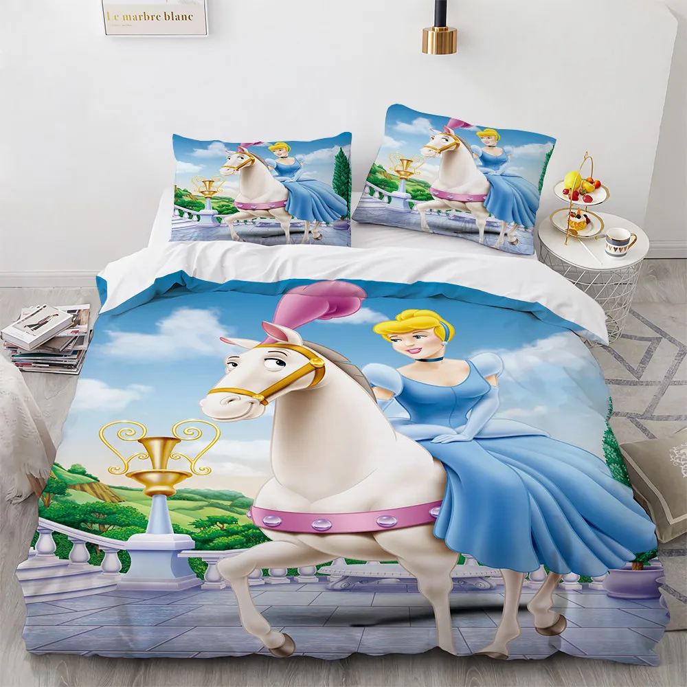 Disney Princess 3D stampato poliestere montato panno da letto Dust Dense Home Decor camera da letto Set biancheria da letto copriletto per bambini