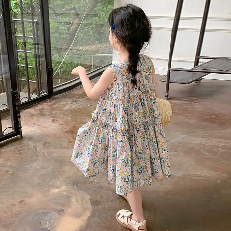 

Платье для девочек, летнее, модное, пляжное, для детей от 3 до 10 лет, праздничное бальное платье принцессы, на бретельках, с V-образным вырезом, размеры 4-8 лет