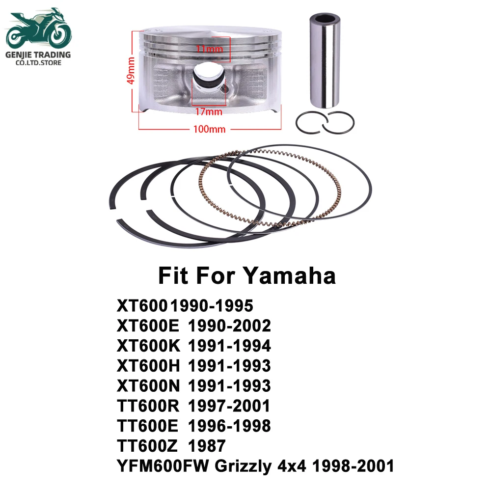 

Motorcycle Piston and Piston Ring Kit for Yamaha XT600 1990-1995 XT600E 1990-2002 XT 600 TT600R 1997-2001 YFM600FW Grizzly 98-01