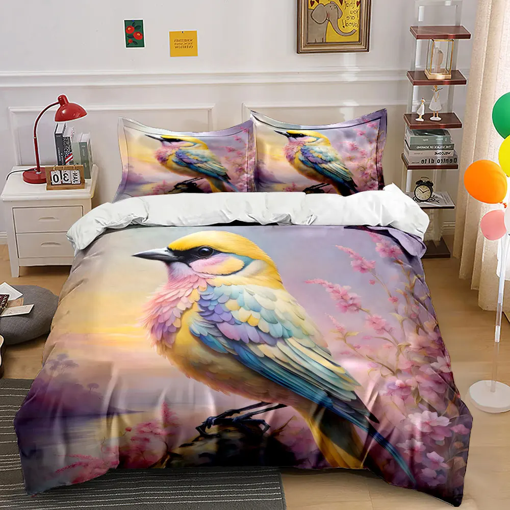 Vibrant bird with soft floral backdrop Bedding Set 1 Duvet Cover 2 Pillowcases for Adult and Children Luxury Gift Full Size