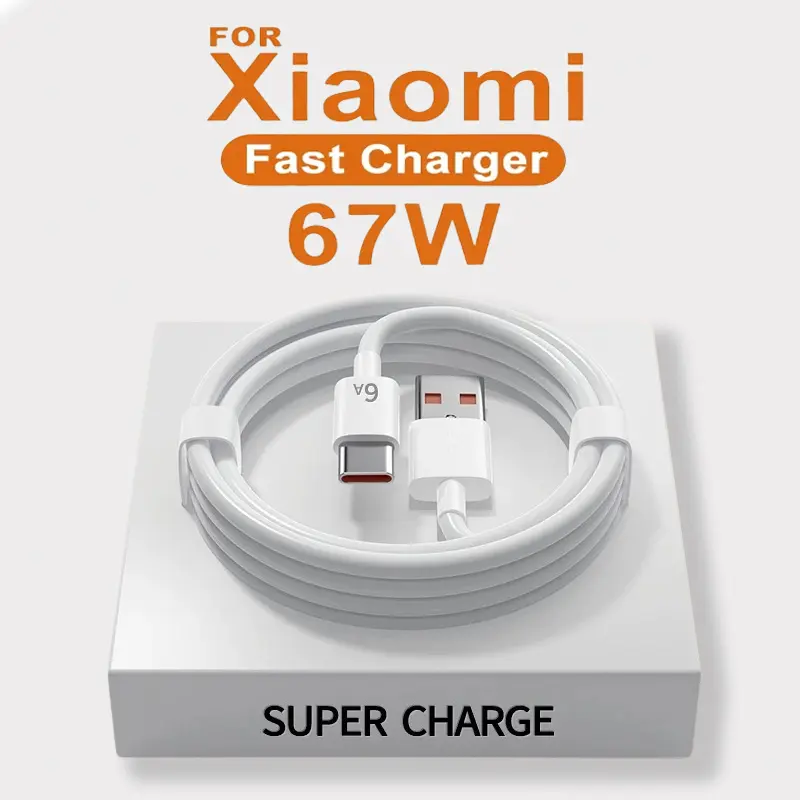 Carregador Super Rápido para Xiaomi, Adaptador de Alimentação Original, Cabo USB Tipo C, Mi 12, 11, 6A, POCO, X5, X4 Pro, Redmi Note 9, 10, 11, 67W