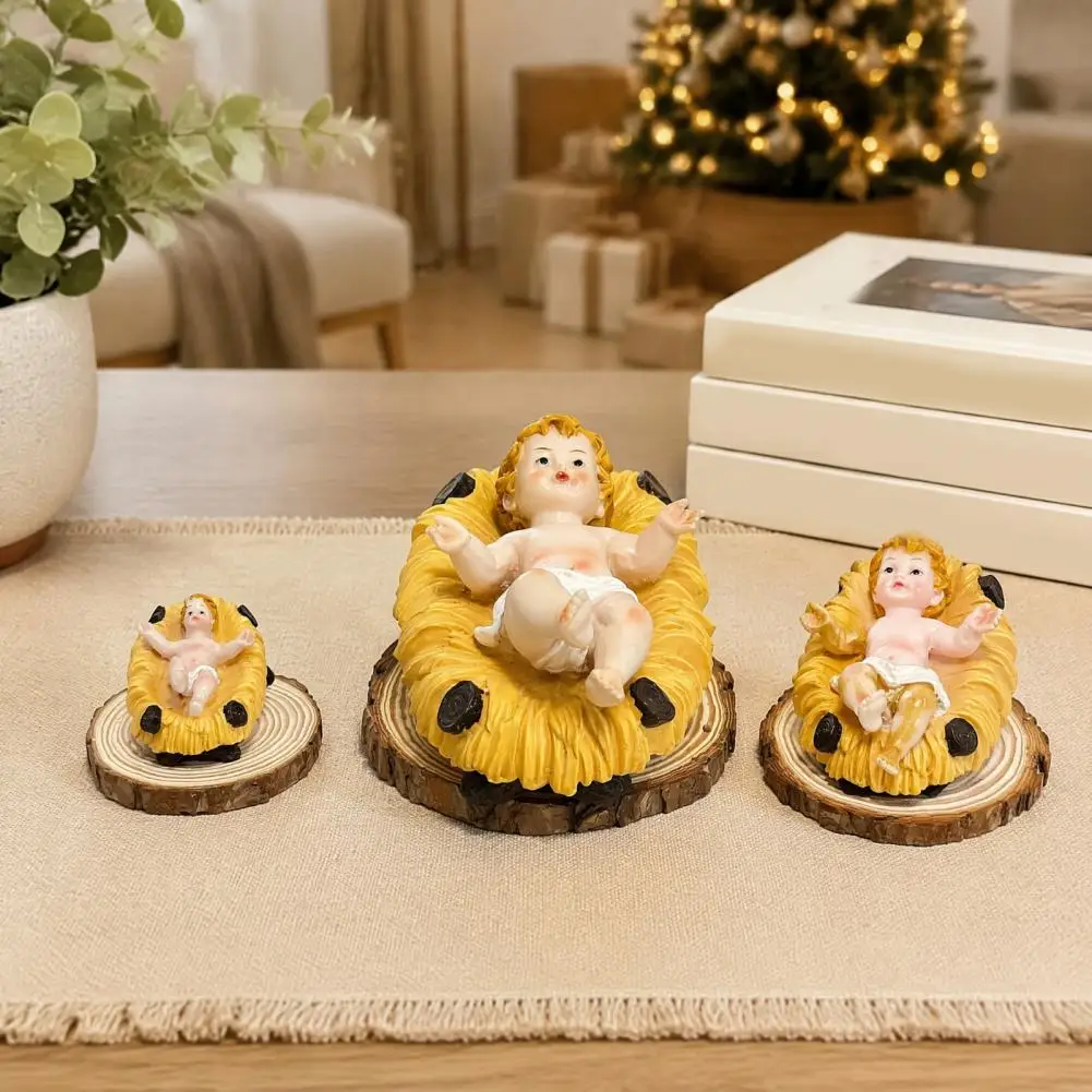 Resin Holy Family Decor Nativity Scene Figurines Hand-painted Baby Jesus Manger Statue Small Nativity Figurines for Easter