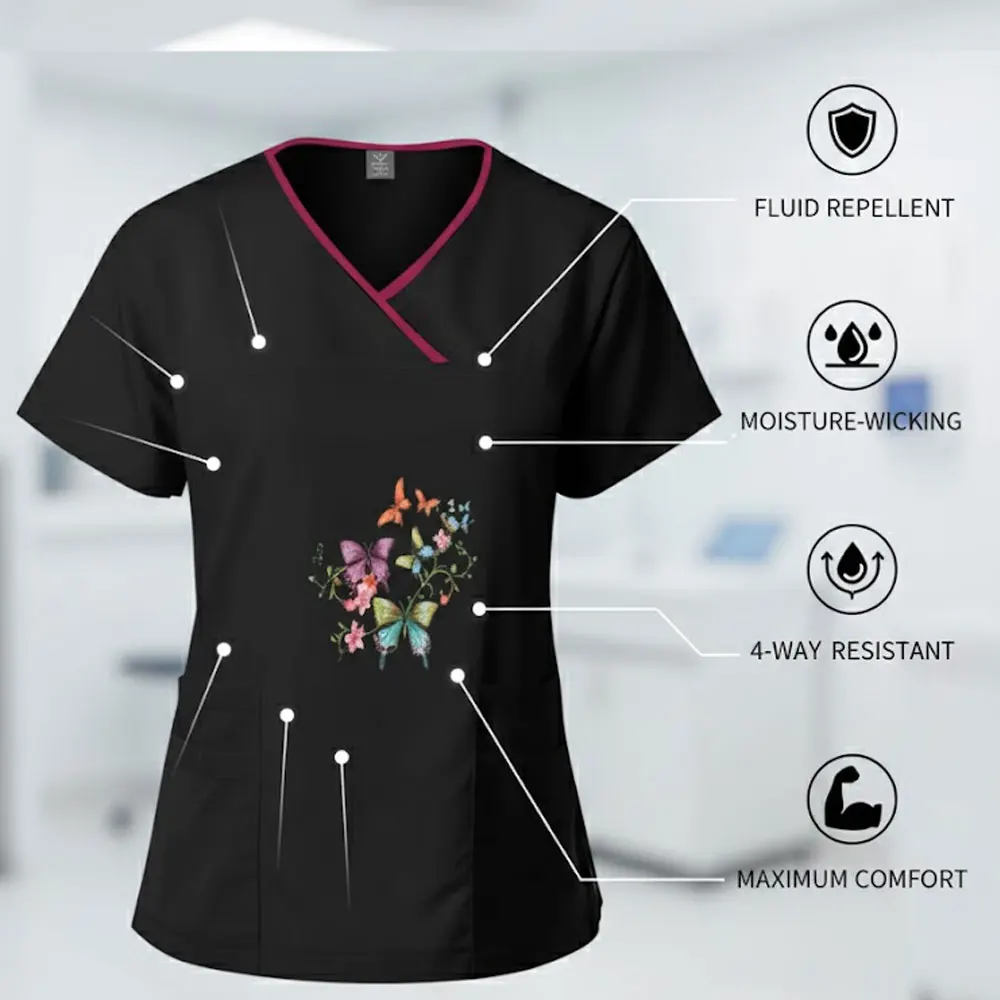 Pro-Motion bedruckter Peeling-Anzug: Flüssigkeitsbeständiges geteiltes medizinisches Set |   Hochleistungs-Labor- und Chirurgiebekleidung für aktive Krankenschwestern