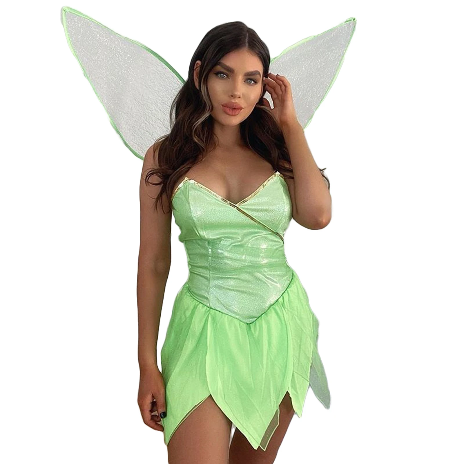 

Women s Forest Fairy Costume Pretty Elf Princess Tube Dress with Wings Halloween Cosplay Themed Party Dress