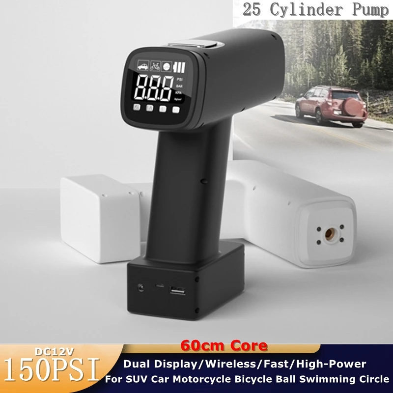 

Portable Wireless Car Tire Inflator25 Cylinder DC12V 150PSI Air Compressor Digital Inflatable Air Pump For SUV Car Bicycle Ball