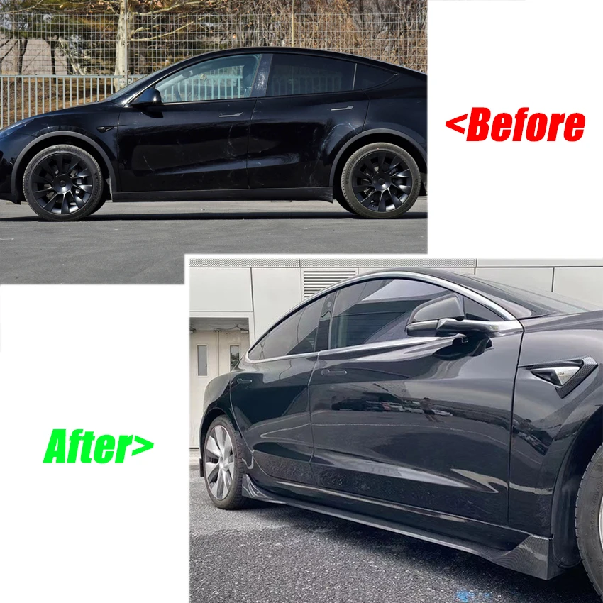 Side Skirts Body Kits For Tesla Model Y 2020 2021 2022 2023 2024 Side Skirt Carbon Look Pattern ABS Modified Body Kits Protector