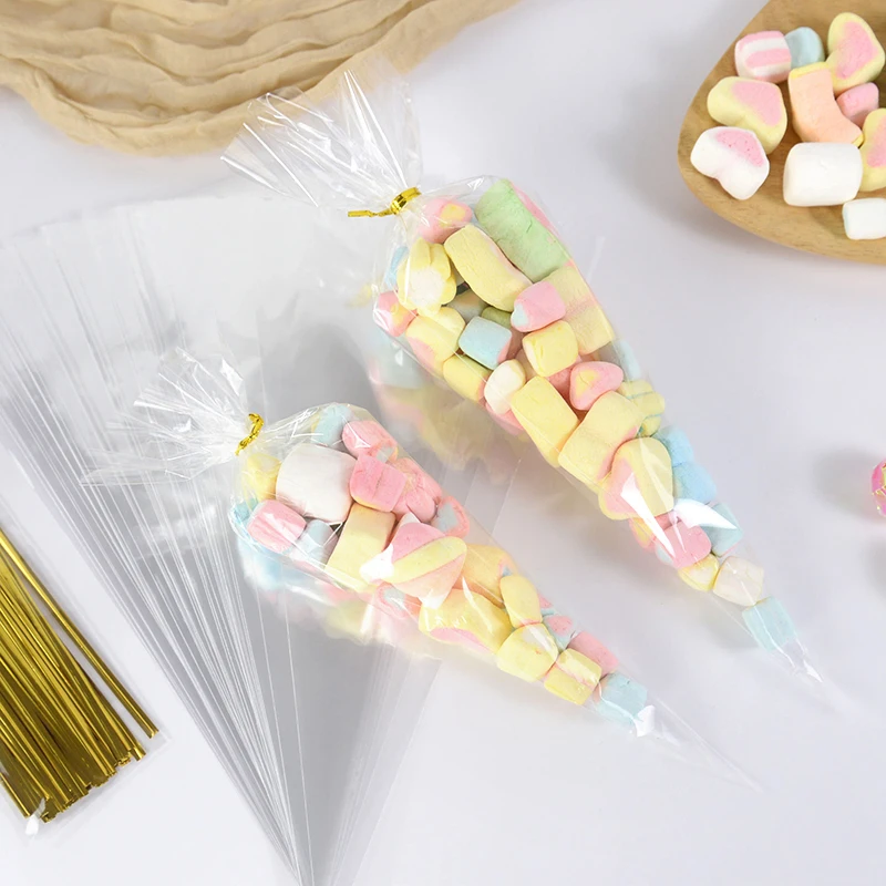 50Pcs Transparent Candy Popcorn Packing Bag Plastic Cellophane Cookie Gift Bags Wedding Birthday Party Favors Christmas Supplies