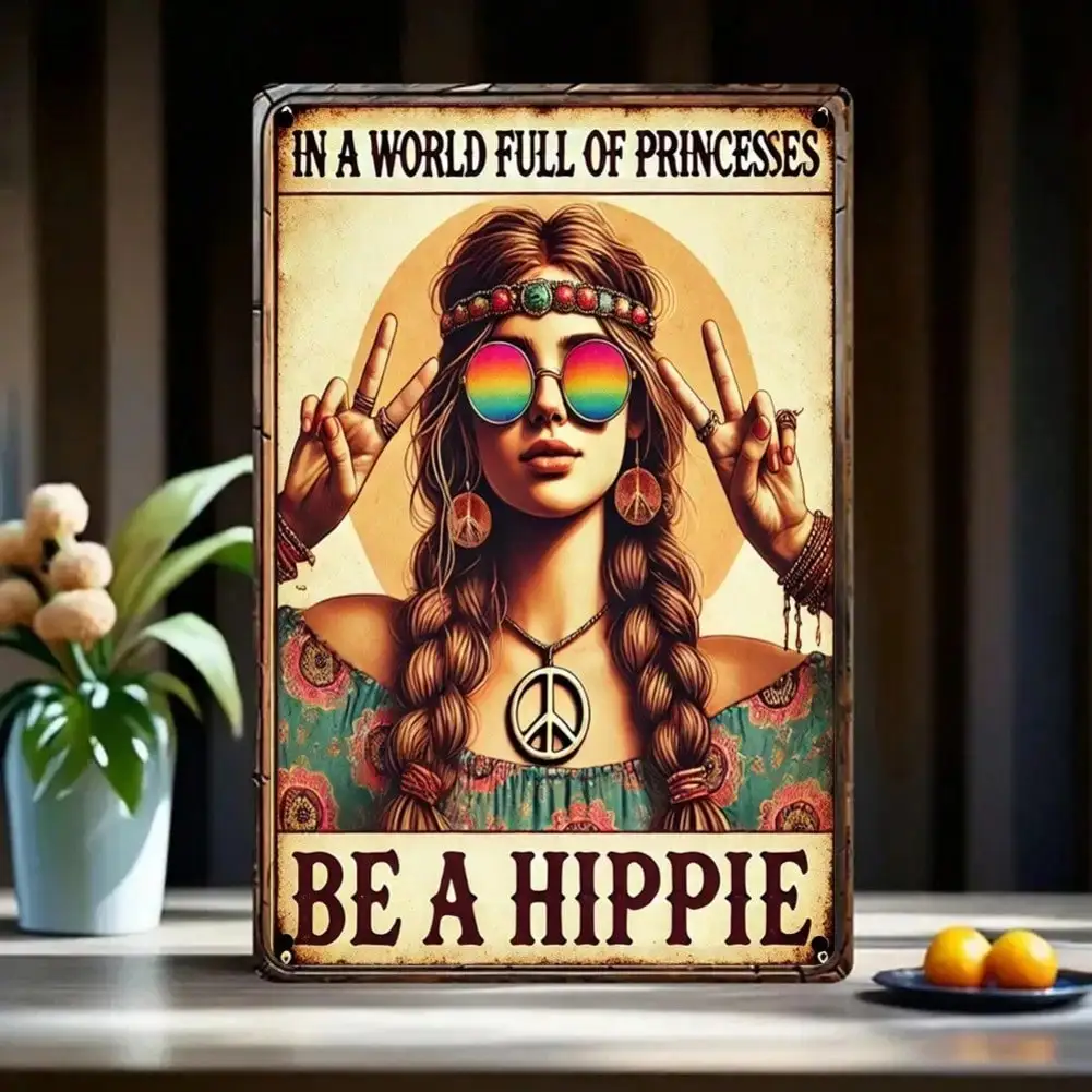 BOHO Vintage 8x12 Eisen-Wandkunstschild, Hippie-Metallschild für drinnen und draußen, Garten, Café, Hofdekoration
