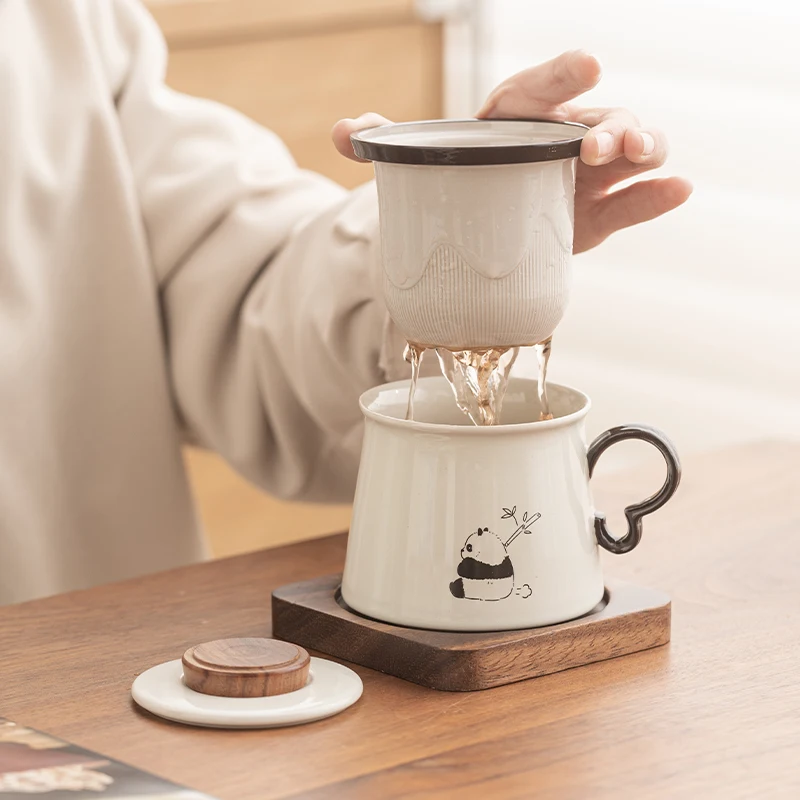 

Chinese Style Ceramic Mugs, Home Personal Office Creative Teacup With Cover, Filtered Tea Water Separation, Tea Cups, 270ml, 1Pc