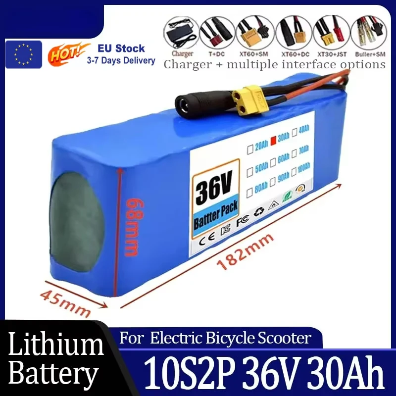 10S2P 36 فولت 30000 مللي أمبير 18650 بطارية ليثيوم أيون 1000 واط عالية الطاقة وعالية السعة 36 فولت دراجة نارية سكوتر