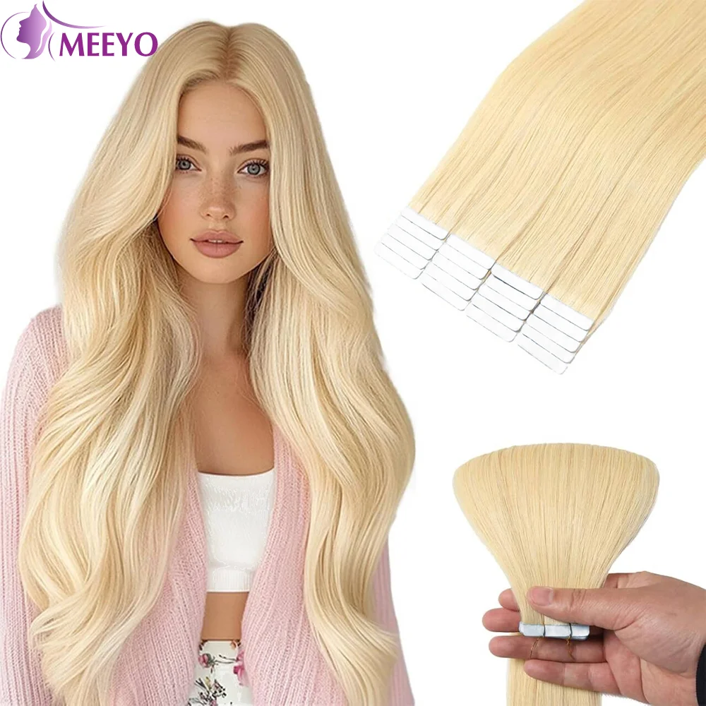 Extensions de Cheveux Humains Brésiliens Lisses, 613 Vrais Cheveux Humains, Ruban Invisible, Blond # 100%, 20 Pièces