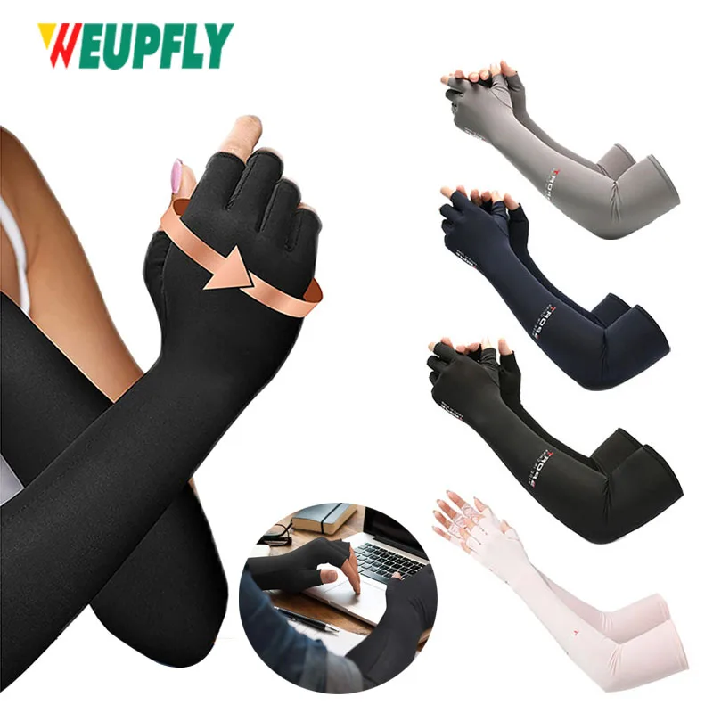 1 Pair Copper Compression Long Arthritis Gloves - Copper Infused Extra Long Fit Glove for Women & Men - for Computer Typing, RSI