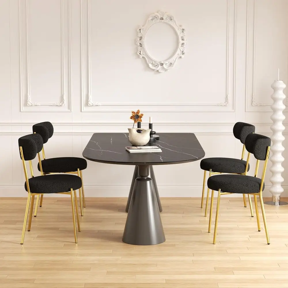 طقم كراسي طعام شيربا منجدة حديثة مكونة من 4 قطع من منتصف القرن مع ظهر منحني وأرجل معدنية #3