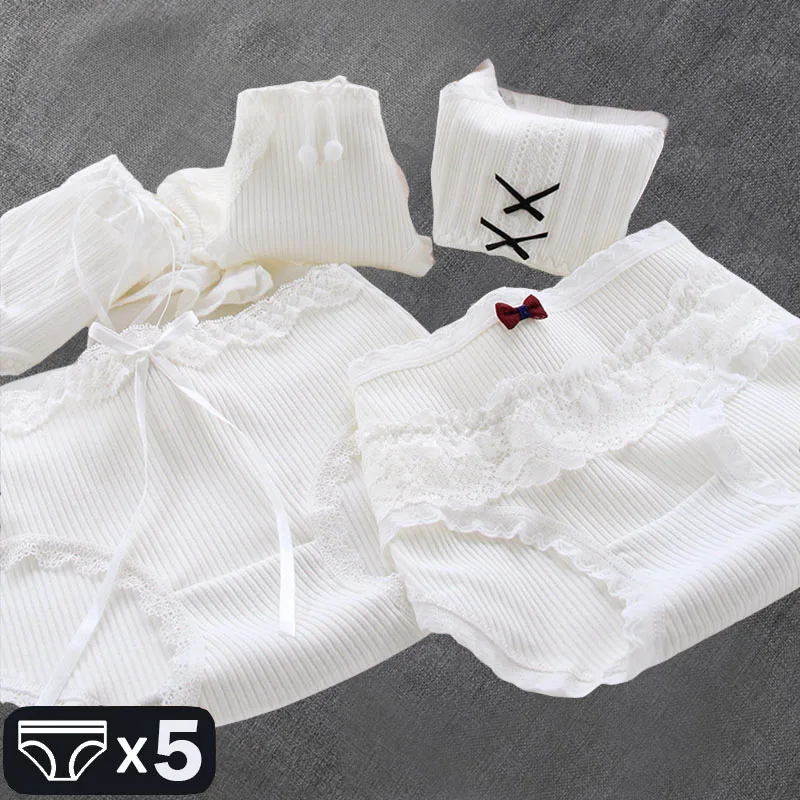 New Cotton Briefs Women\'s Panties Lace Seamless Underwear Girls Female Underpants Bow White Color Sexy Lingerie for Ladies Body