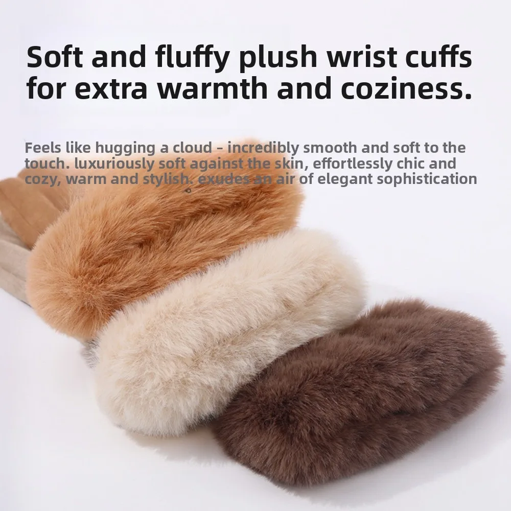 

Cute Velvet Winter Suede Gloves Soft Thick Pu Leather Gloves Warm Touch Screen Women Cycling Mittens Winter
