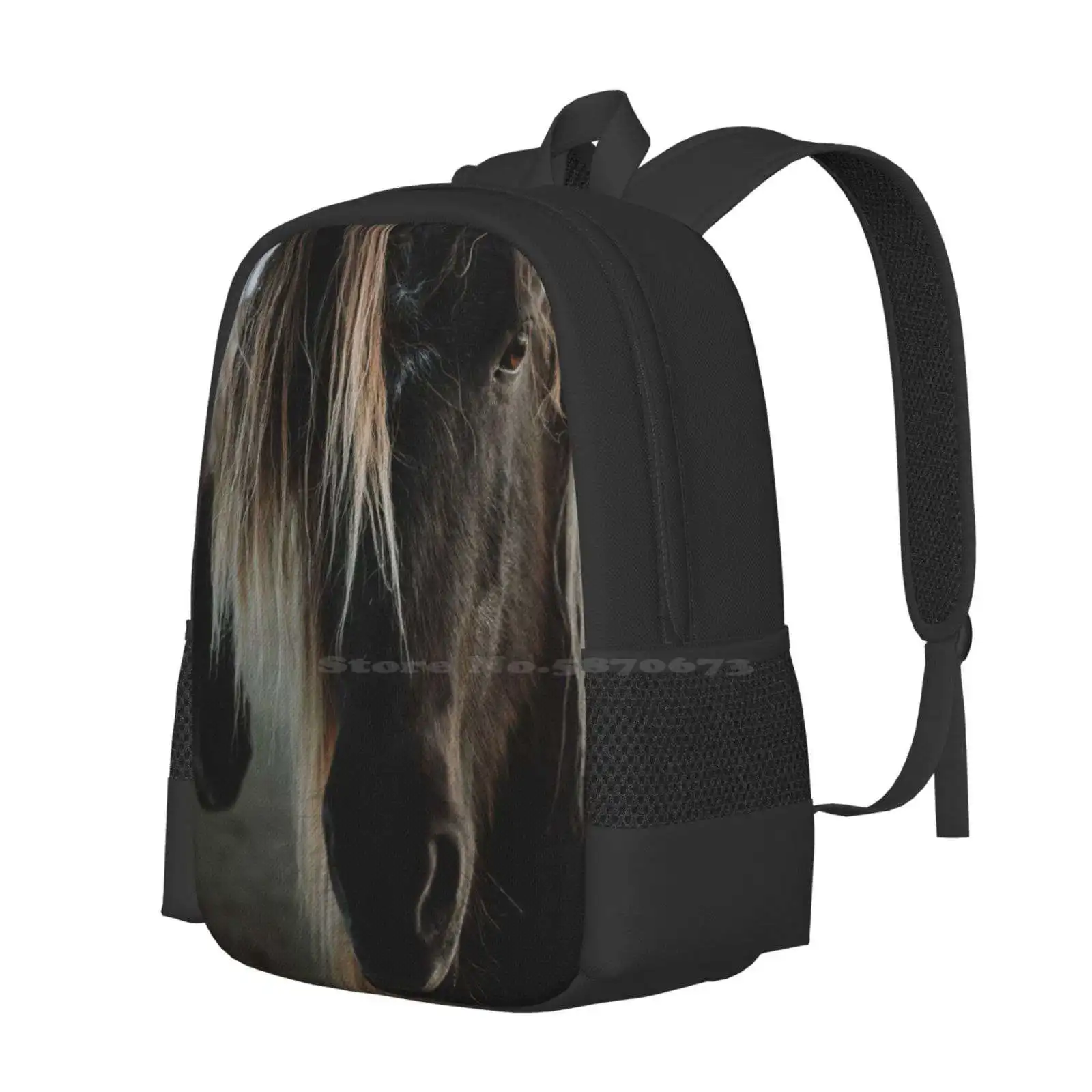 Close Up Straight Look Of Horse Teen College Student Backpack Pattern Design Bags Close Up Scandinavian Northern Detail Horse