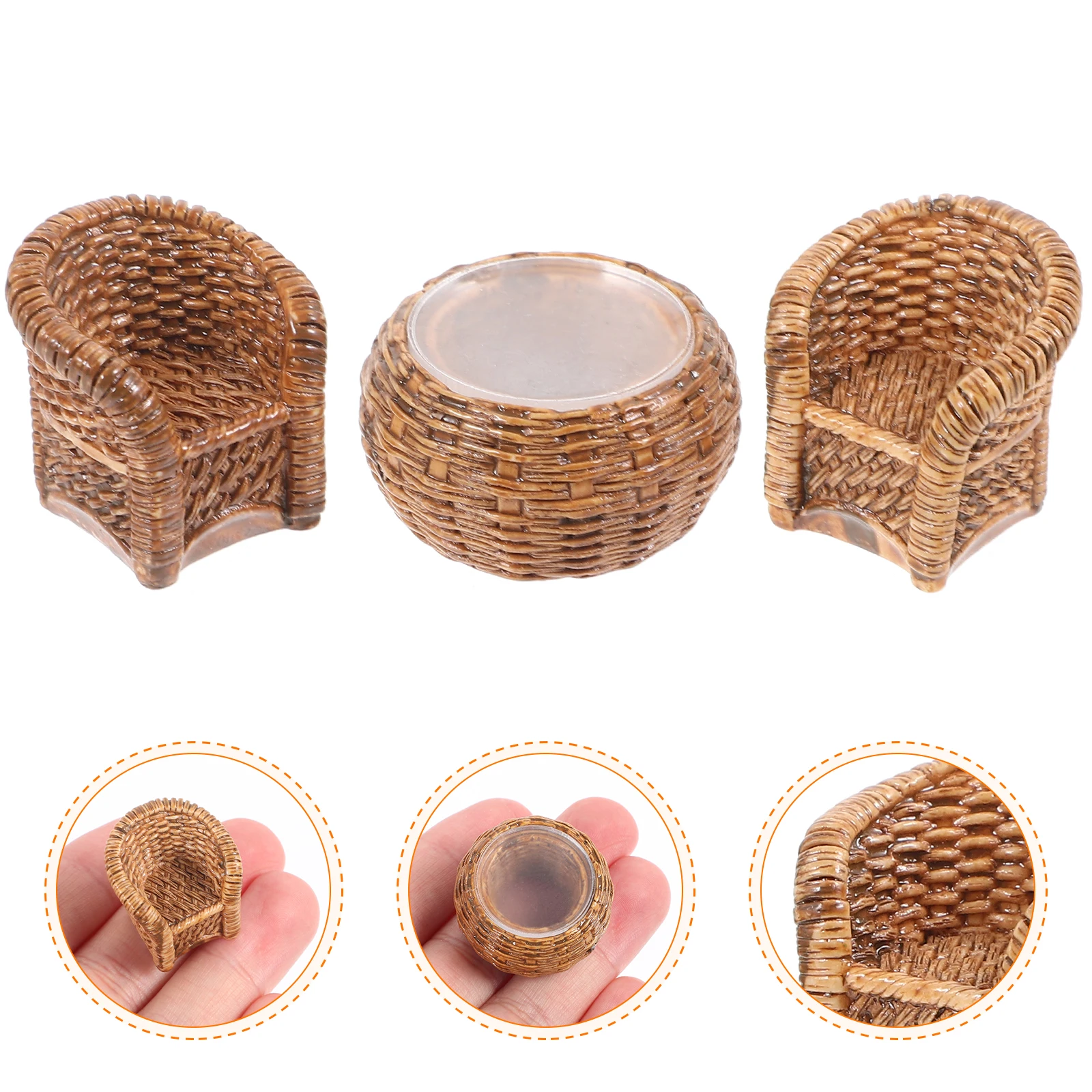 

1 Set Dollhouse Furniture Miniature Simulation Bamboo Woven Table Chair Model Set Plastic Dollhouse Table Chair Figurine Decor