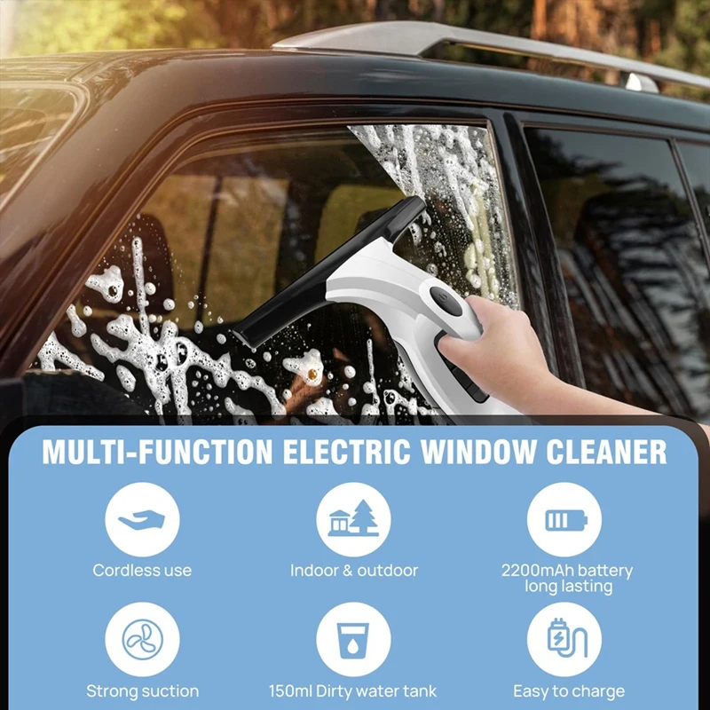 Cordless , Rechargeable Window Vacuum Cleaner with Squeegee Head, 150ml Water Tank, Light Weight EU Plug-A33R