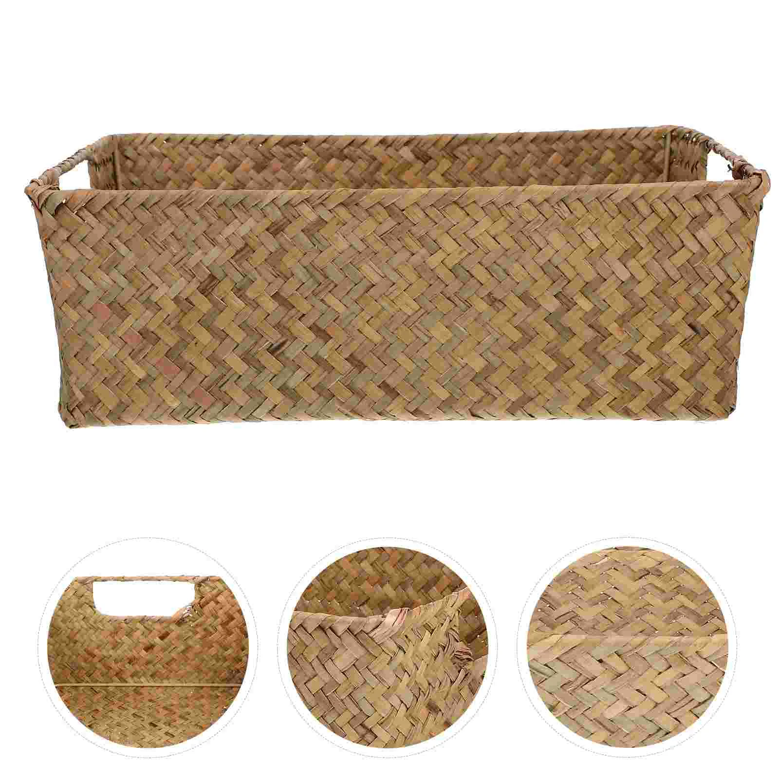 

Kitchen Storage Box Desktop Sundries Basket Woven Bread Fringe Decorate Small Mat Grass Holder Vegetable Baby Bins