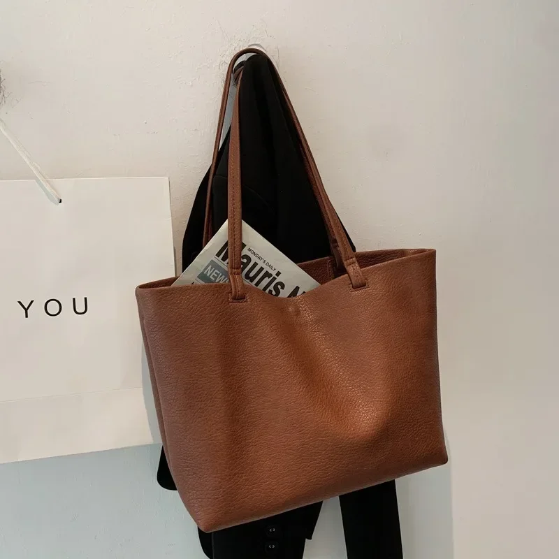 Women Shoulder Bags 2023 Autumn New Fashion Soft Leather Personality Large Capacity Solid Color Fashionable Tote Bag