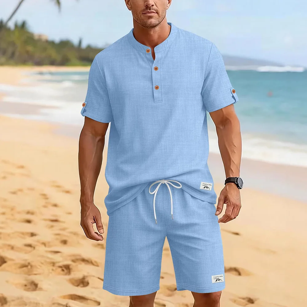

Men's Summer Casual Short-Sleeved Shirt Jacket And Shorts Two-Piece Sports Outfit 2026 New Style