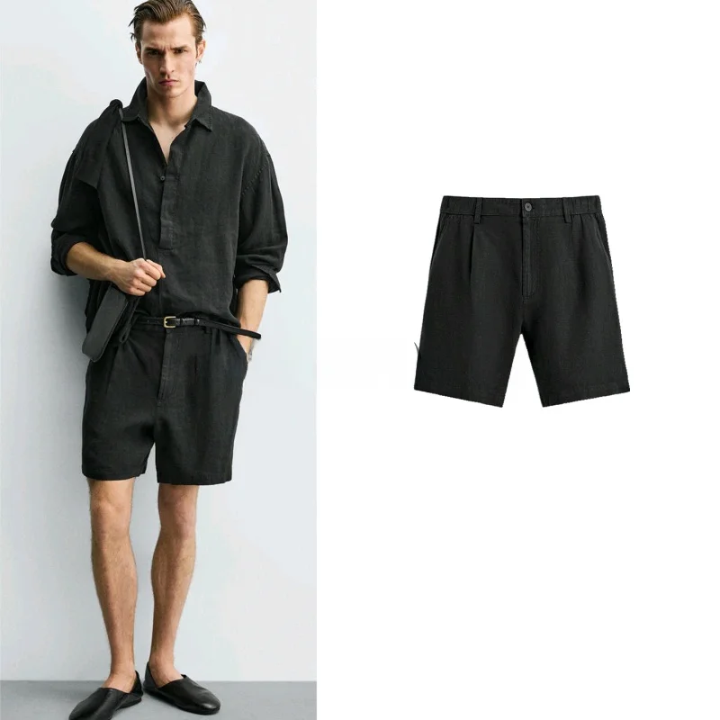 

Мужские повседневные шорты свободного кроя на резинке с декоративными складками, удобные, из полиэстера, для офиса и повседневной носки, весна-лето