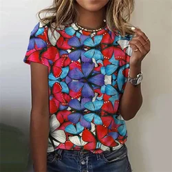 3D Printed Butterfly T-Shirt For Women Colorful Insects Pattern Tees Summer Casual Short Sleeve Round Neck Tops Loose T Shirts
