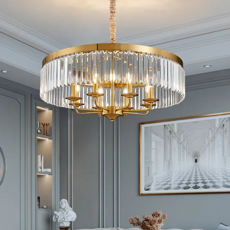 Light Luxury Modern Crystal Chandelier Personalized Iron Restaurant Lamp Soft Decoration Living Room Bedroom Round Chandelier