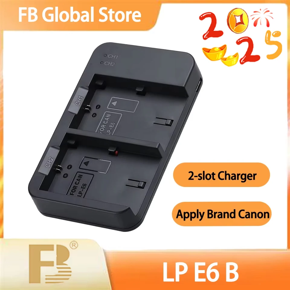 FB LP-E6-B Dual Slot Type-C Input Light Portable Camera Battery Charger for Canon EOS 5DIII EOS 6D EOS 7D XC10