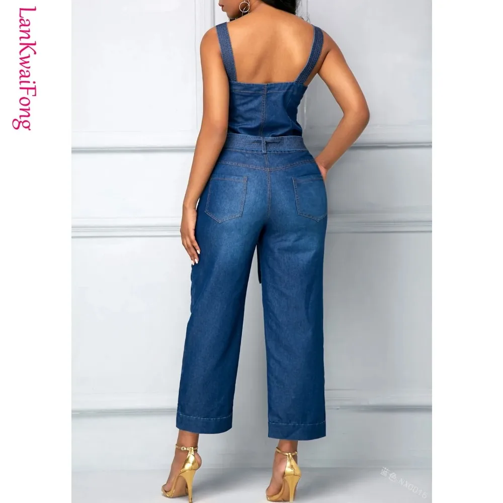 Tuta da donna con bretelle in Denim, vestibilità Slim, cintura bianca opaca, dritta, pendolarismo, Casual, moda, all'ingrosso, 2024