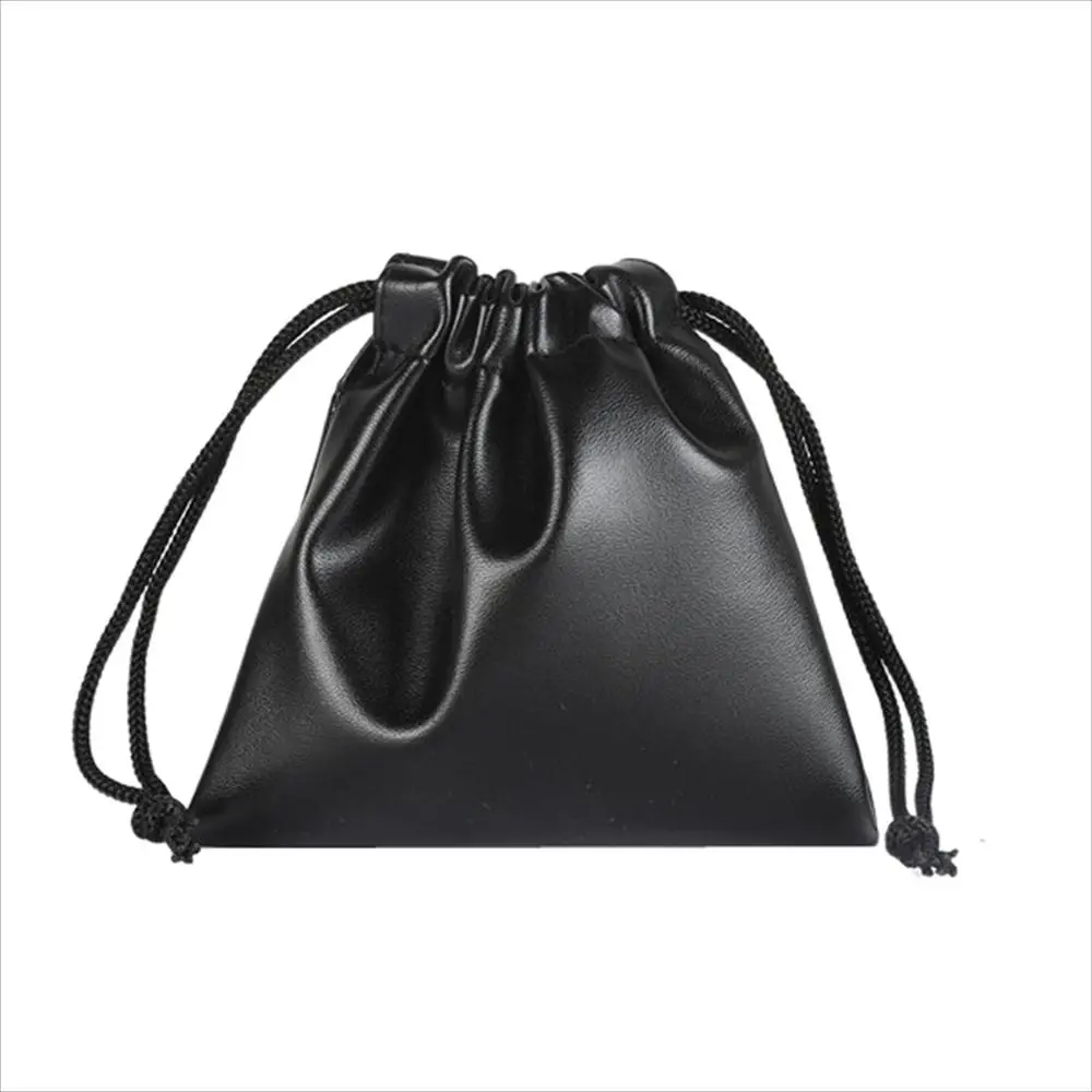 Travel PU Leather Headphone Bags Draw String Bag Black Earphone Cable Pouch Dust-proof Drawstring Bag Headset