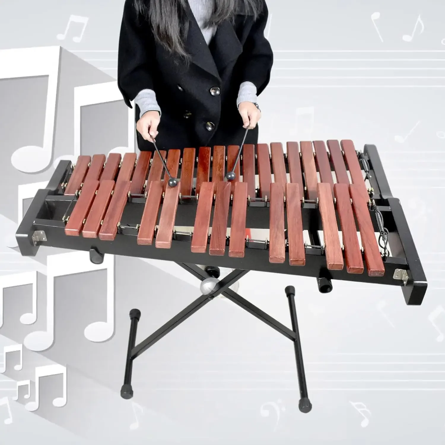 32  Xylophone Professional Wooden Glockenspiel Xylophone with Mallet and Adjustable Stand