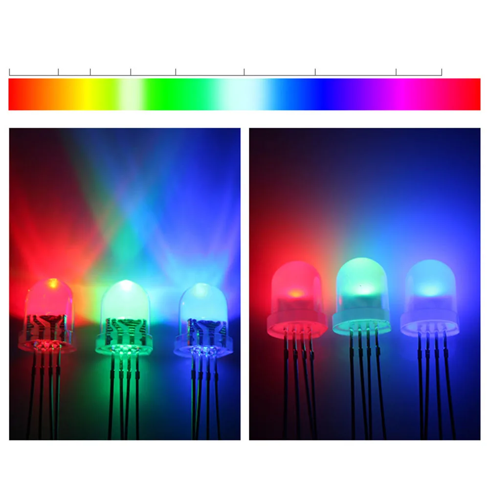 

10 мм 4-контактный полноцветный светодиод RGB с общим анодом/катодом, прозрачный/туманный F10 мм, трехцветный светодиод, красный, зеленый, синий