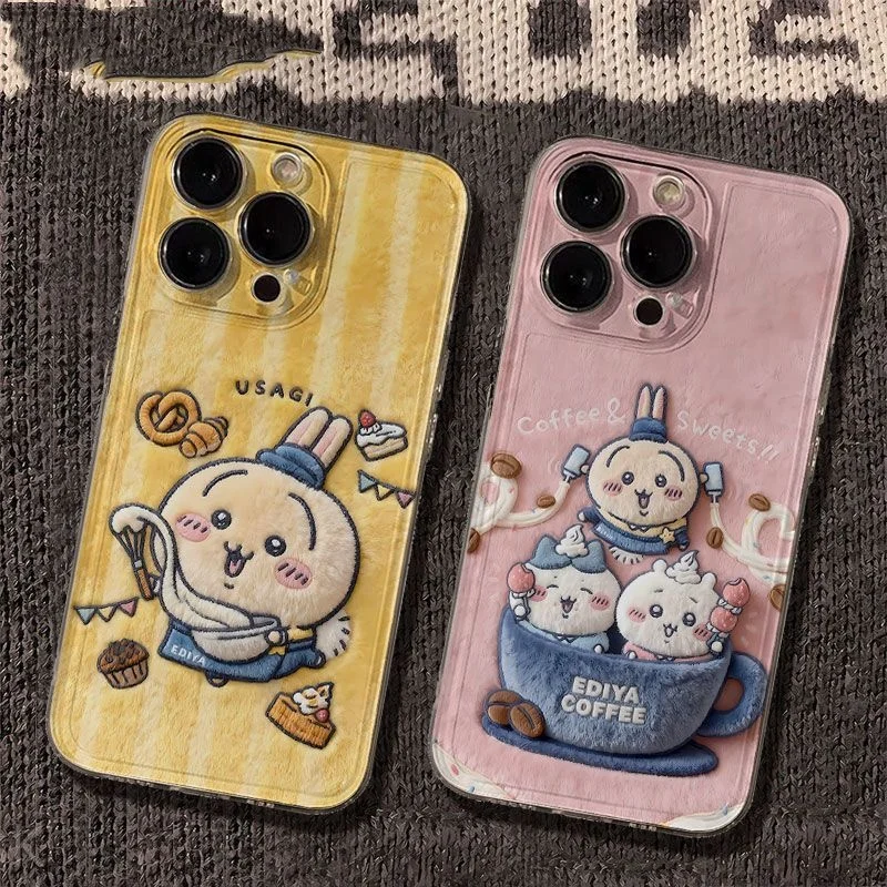 

MINISO Chiikawa Usagi Hachiware IPhone 17/16/15/14/13/12 Mobile Phone Case Soft Shell Anime Lovely Plush Resistant To Falling
