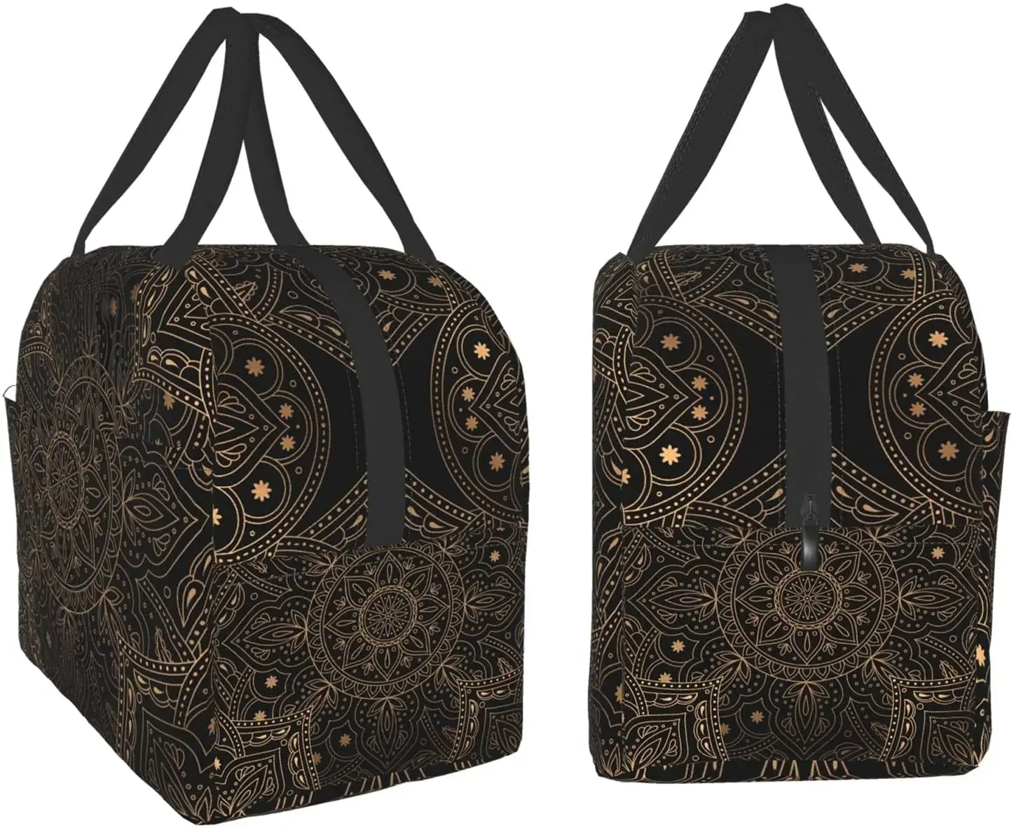 Lunch Bag for Women Luxury Oriental Mandala Royal Retro Floral Black Antique Insulated Lunch Box Cooler Tote for Work School