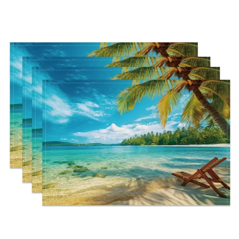 Tropische Strand-Tischsets, Ozeanwellen, Palmenblätter, lustige Sonnenbrille, Ananas-Design, Sommerparty, Küche, Esszimmer, Dekoration