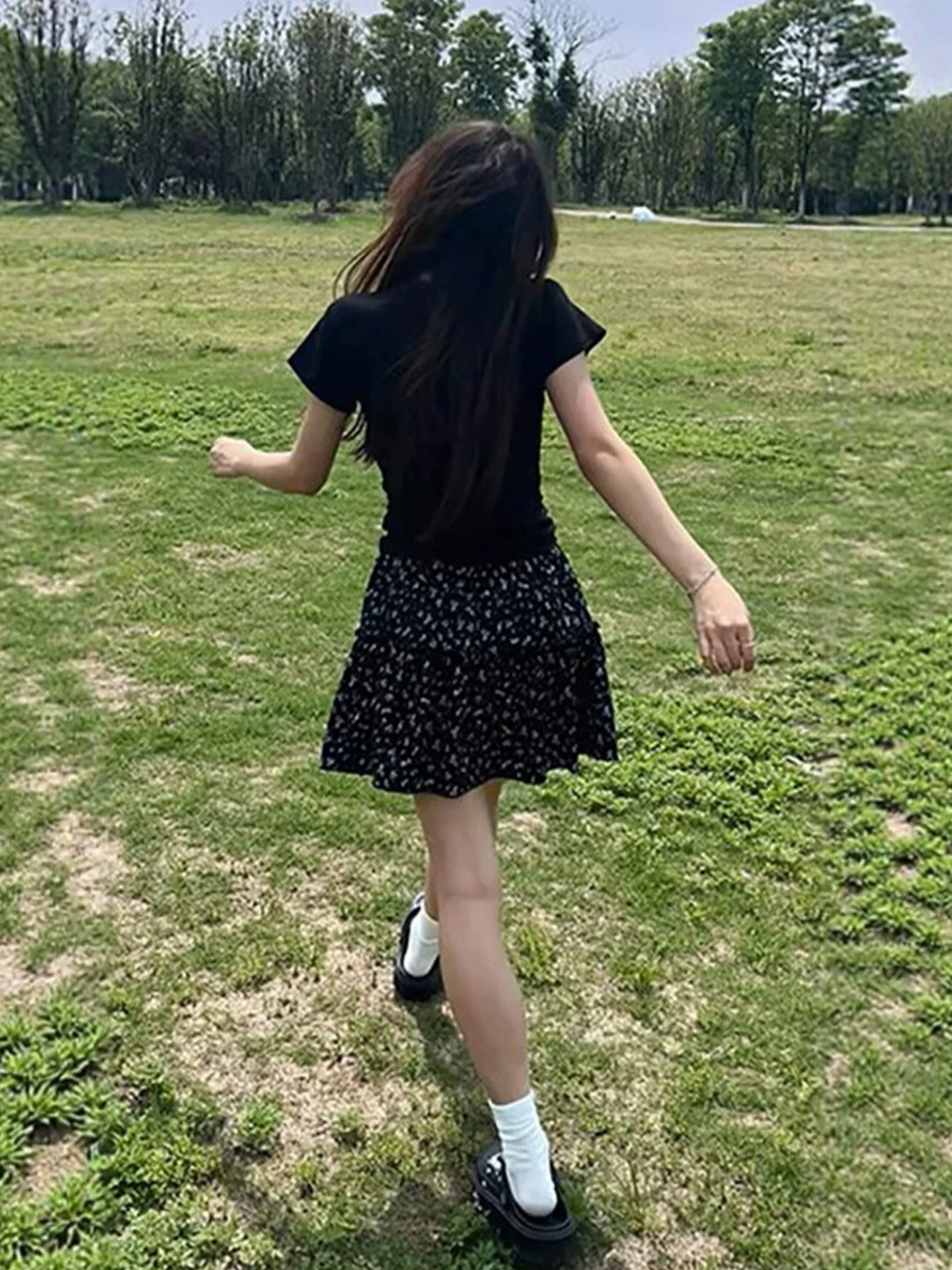 Floral A-Line  Skirt Women's Summer Slimming Cake Skirt plus Size Korean Style High Waist Half Body Skirt Beautiful
