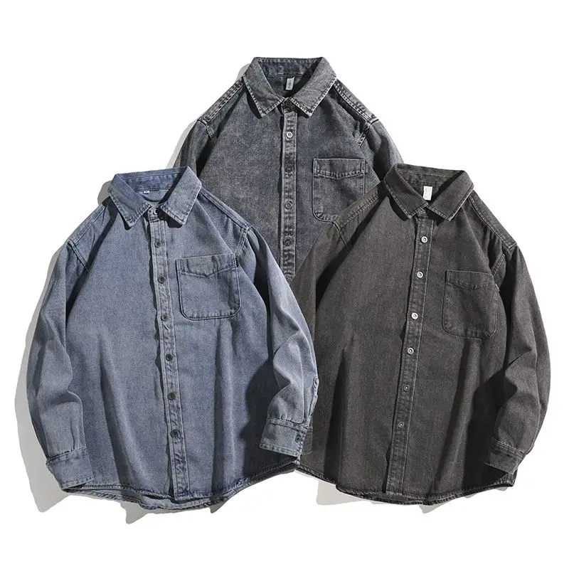 

Мужская джинсовая куртка American Waed светло-голубого цвета, удлиненная, для весны и осени, повседневная, свободного кроя, рабочая одежда, верхняя одежда, хлопок/полиэстер