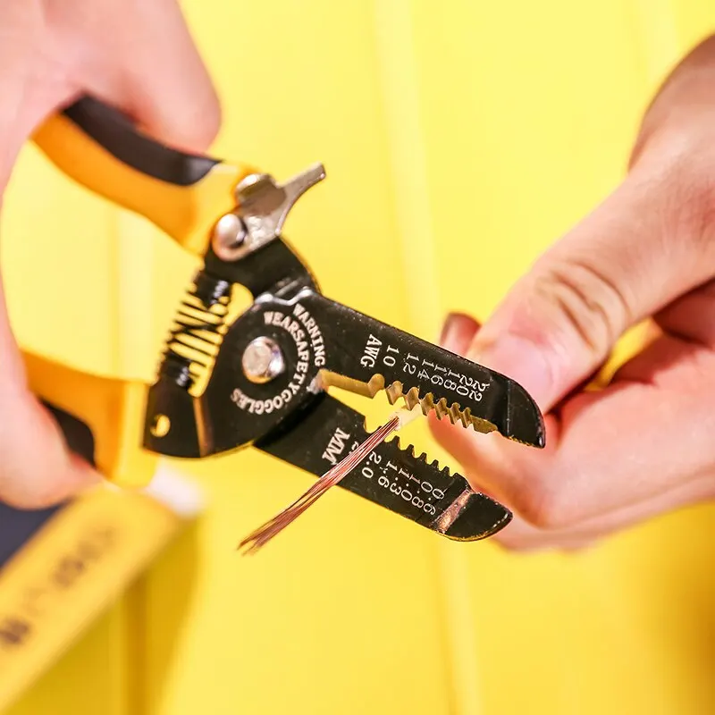 DELI 7 Inch Wire Stripper Crimper Cable Cutter And Cutter Slip Resistance Blade Dual Color PVC Coated Handle