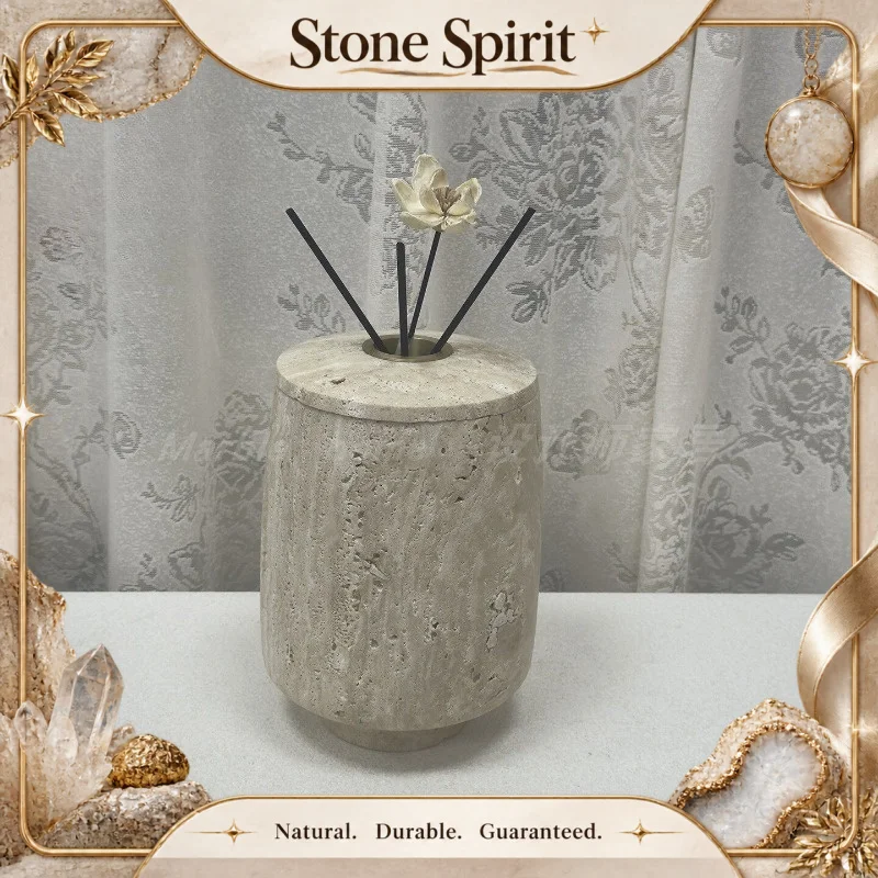 New Wabi Sabi Ivory Travertine Aroma Diffuser, Designer Scented Burner, Candle Holder Decor for Living Room, Study & Bedroom