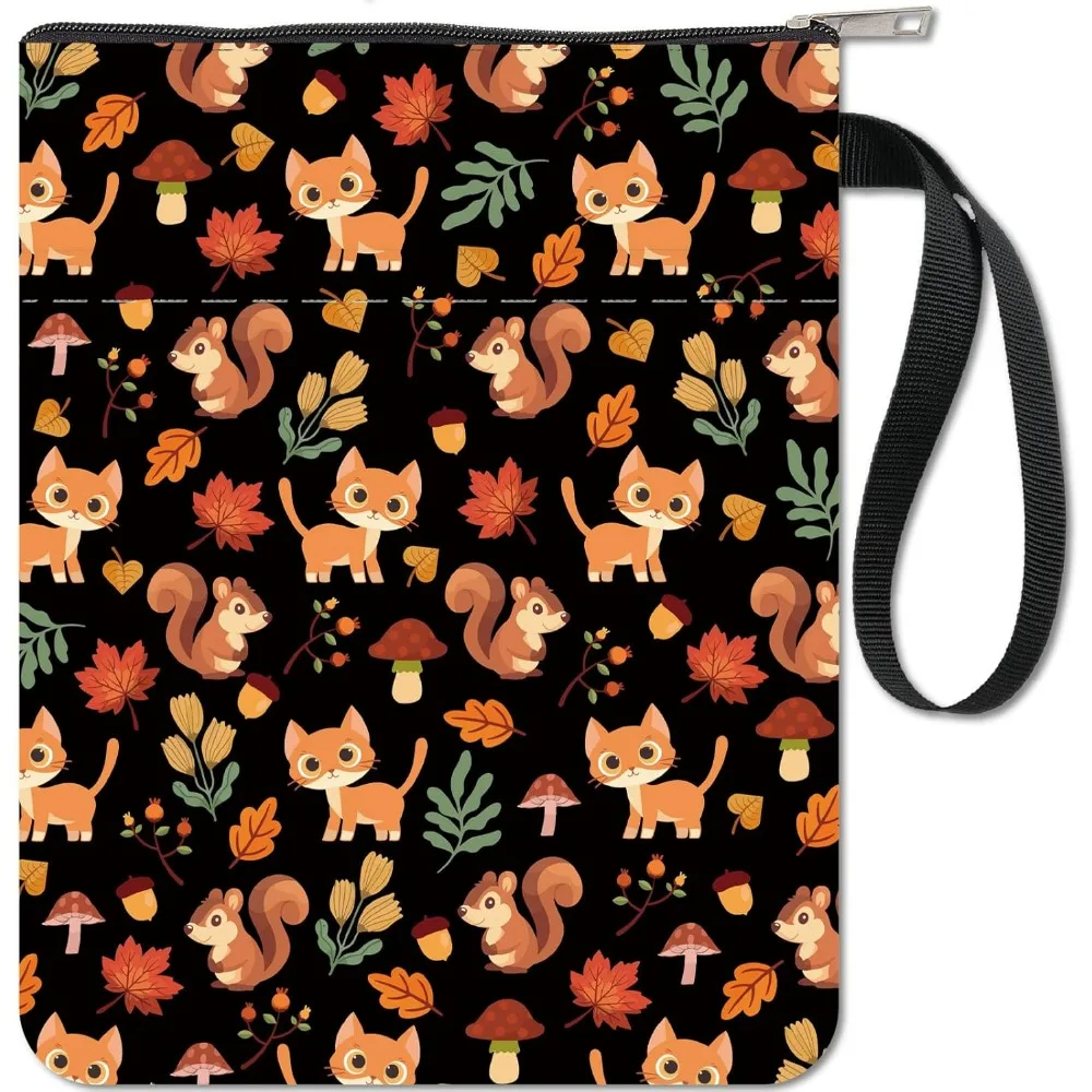 

Cat Sleeve Squirrel Book Protector Autumn Covers for Paperbacks Washable Fabric Cloth Cover with Zipper and Extra
