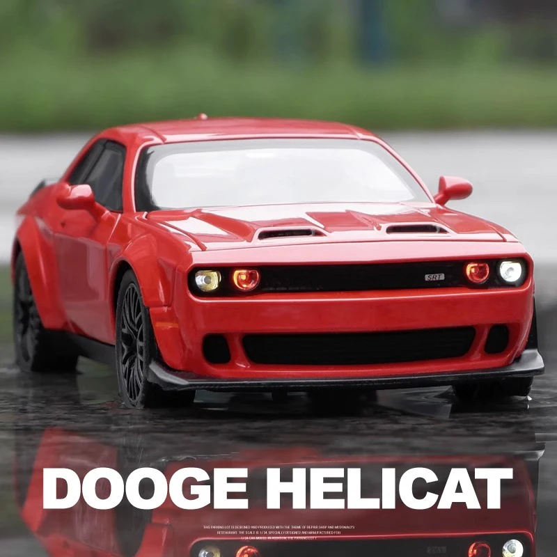 

Dodge Challenger Hellcat SRT Sound & светильник 1:32 литая металлическая машинка из сплава коллекционный дисплей изысканный декоративный подарок для мальчиков