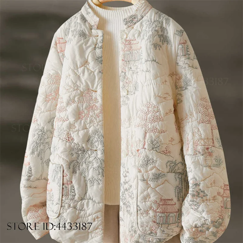 Embroidery Quilting Women's Coat Japanese Kimono Cardigan Yukata Haori Chinese Style Autumn Winter Outwear Cotton-Padded Jacket