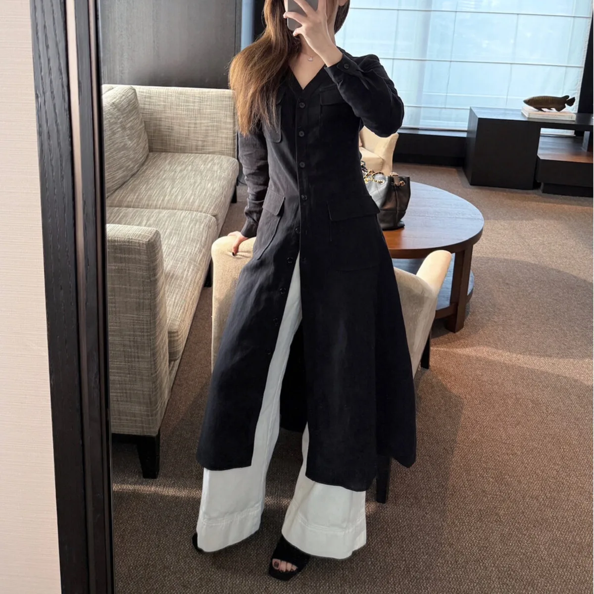 BJTZ V คอวินเทจความยาวกลางเสื้อผ้าลินินสำหรับผู้หญิง 2025 ฤดูใบไม้ผลิฤดูร้อนใหม่สง่างามสบายๆแขนยาวหญิงชุด