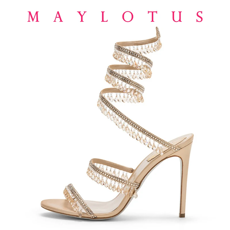 Spring/Summer New Water Diamond Jewel Wrist Wrapped Snake-shaped High Heel Sandals Sexy Large Size Shoe Girl Women Sandals